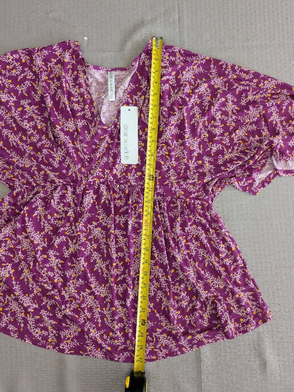 Dear Scarlett Dreamer Painted Purple V-Neck, Flutter Sleeve Empire Waist Blouse - Picture 9 of 15